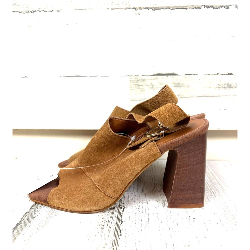 Christian Di Riccio Womens 7.5 Brown Suede Open-Toe Buckle Heeled Sandal NEW